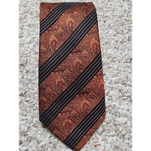JZ Gallery Collection SILK Neck Tie Burnt Orange Paisley Striped USA $115 NWT